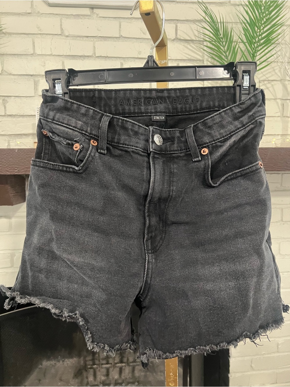 American Eagle Black Stretch High-Rise Denim Shorts